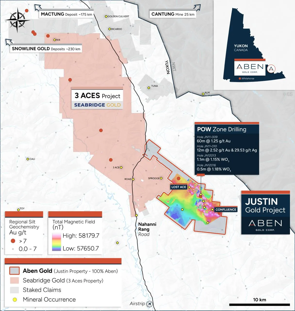 Map of the Justin Gold-Tungsten Project in southeast Yukon