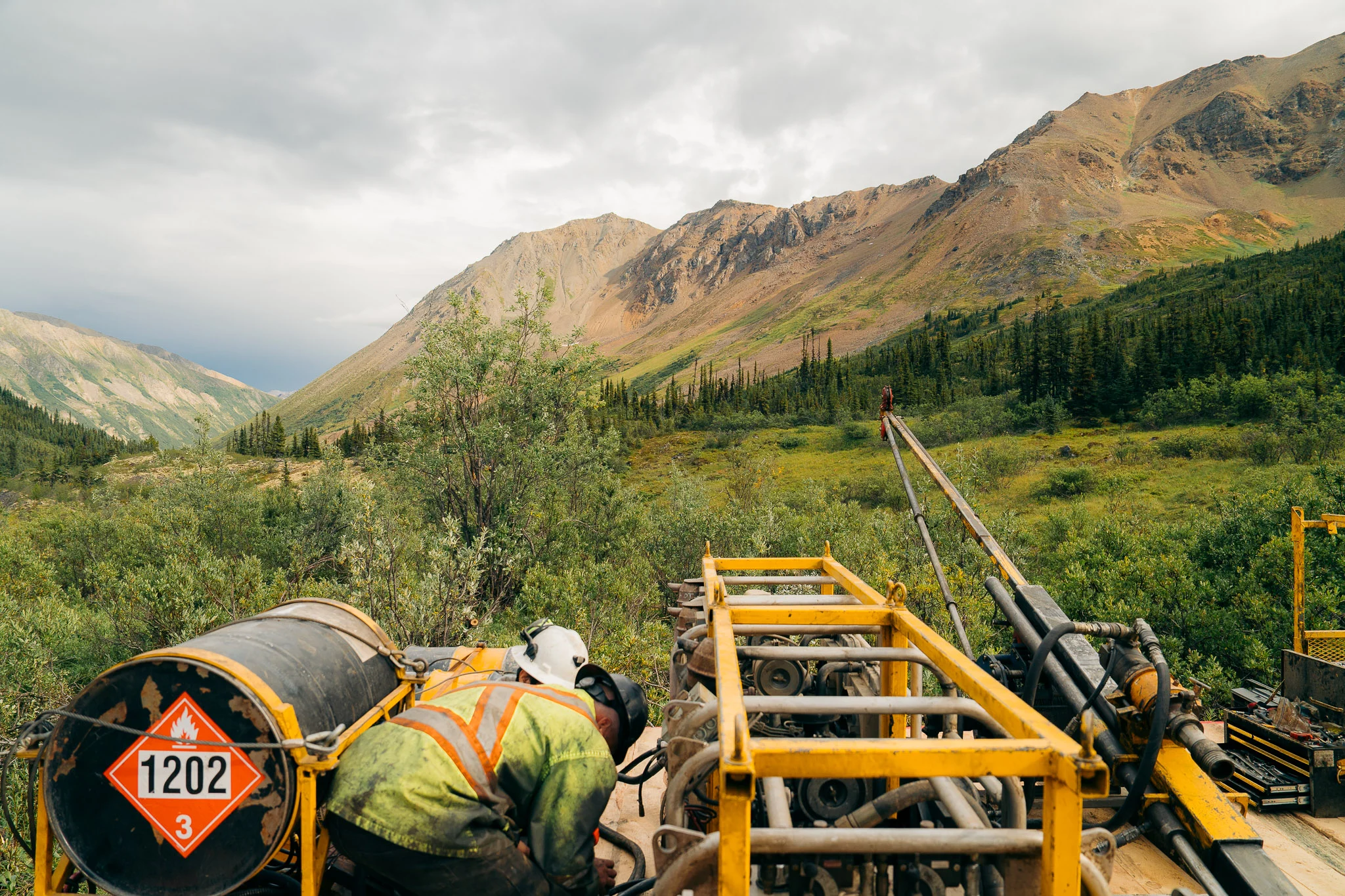 Drill crew at work on the Justin property