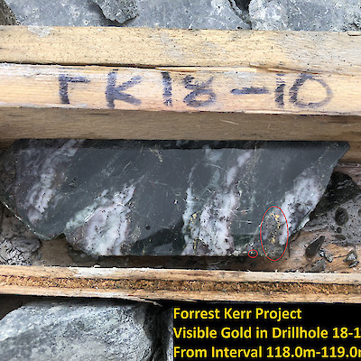 Visible Gold in Drillcore at Forrest Kerr Project Hole FK18-10