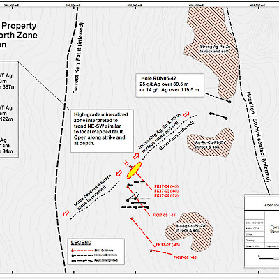 2017 Forrest Kerr North Boundary Zone Drill Hole Map