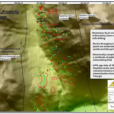 2017 Forrest Kerr Boundary Zone Gold in Soil Map